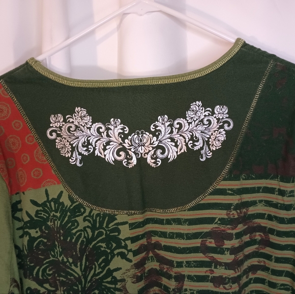 Y2K Westbound Fairy Grunge Shirt XL Green Floral Embroidery Studs Double Sided - Picture 5 of 10